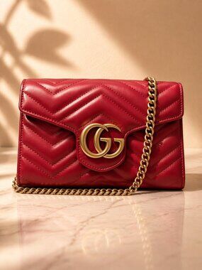 Authentic Gucci GG Marmont Matelassé Mini Chain Crossbody Bag